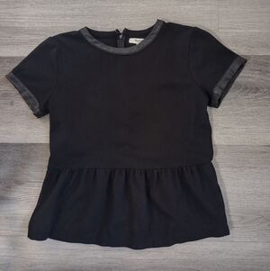 Madewell Black Peplum Leather Trim Top
